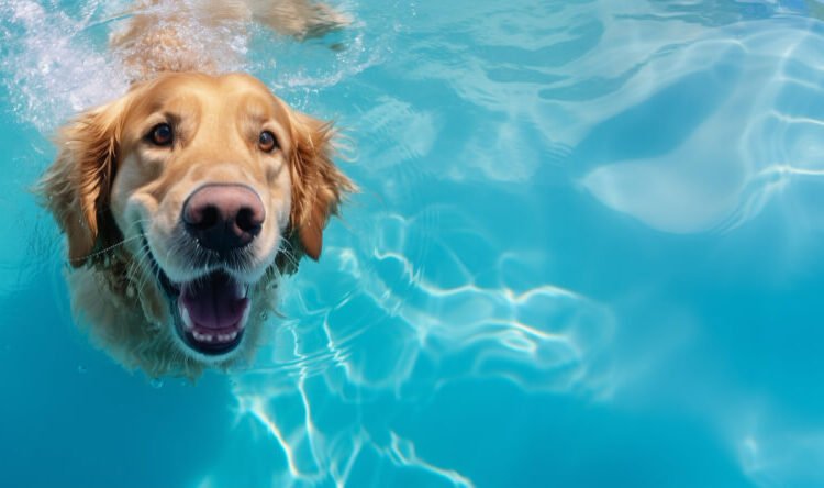 cachorro na piscina